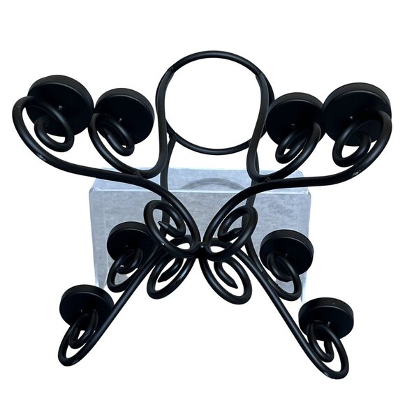 Wrought lron Holiday Centerpiece Fireplace Stand 1 Center Glass 8 Candle Slots - Picture 9 of 10